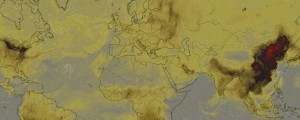 Carte générée sur www.windy.com montrant les teneurs de CO2 à la surface de la terre le 30 Septembre 2019